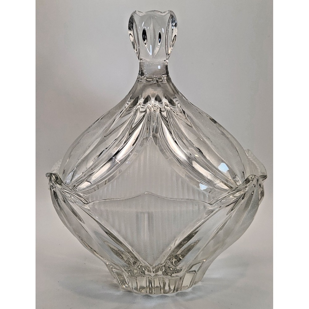 Crystal Clear/frosted Crystal Novellette II Pattern Lead‎ Crystal Candy Dish 9" - Picture 2 of 16
